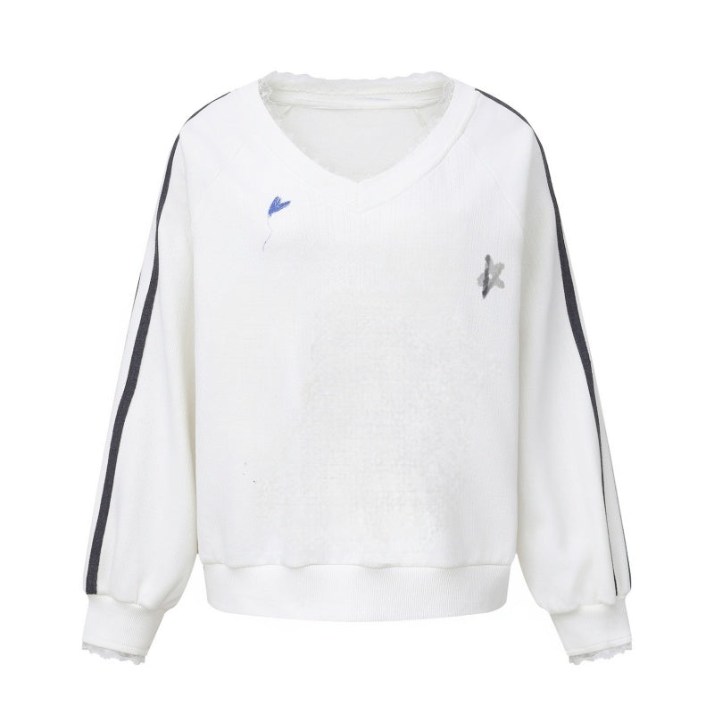 Simple Lace-Trimmed Sweatshirt