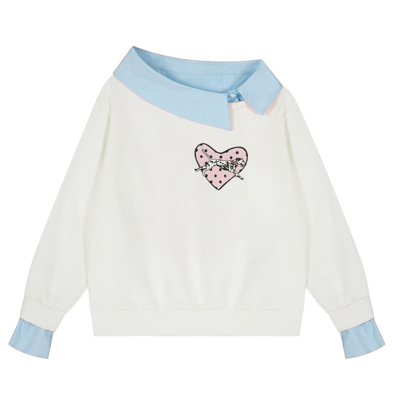 Heart-Shaped Dalmatian Patchwork Sweatshirt