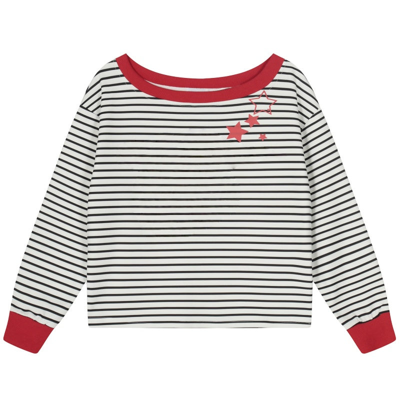 Star Striped Patchwork U-Neck Sweatshirt