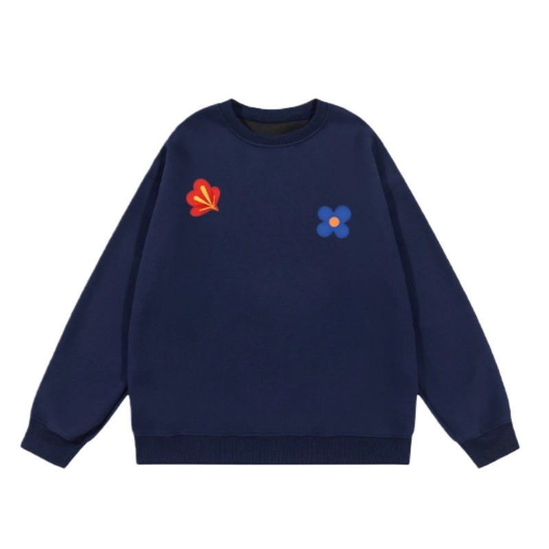 Floral Print Retro Navy Blue Sweatshirt