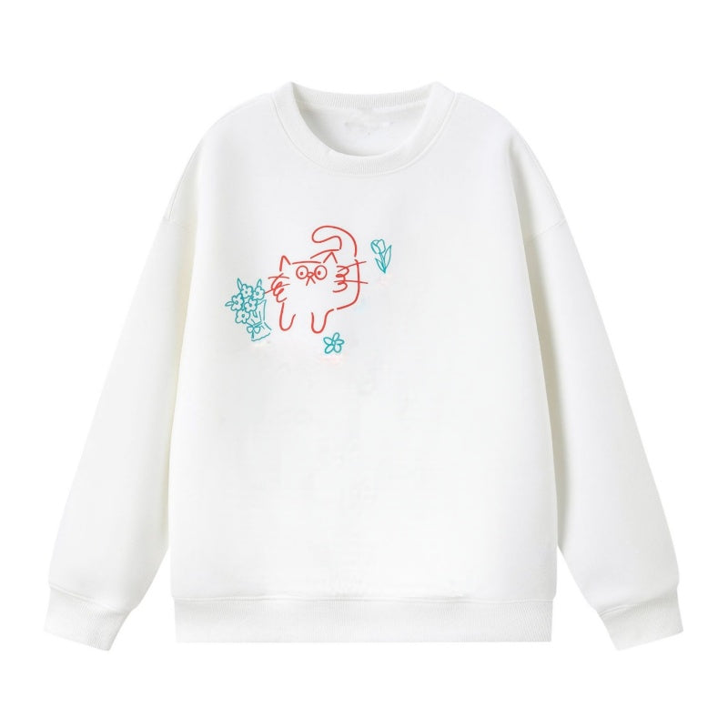 Fun Cat Print White Sweatshirt